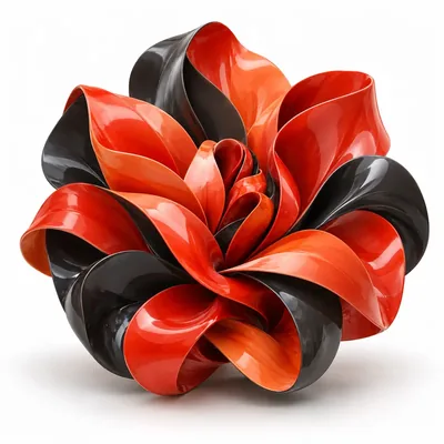 Vermilion and charcoal fluid sculpture